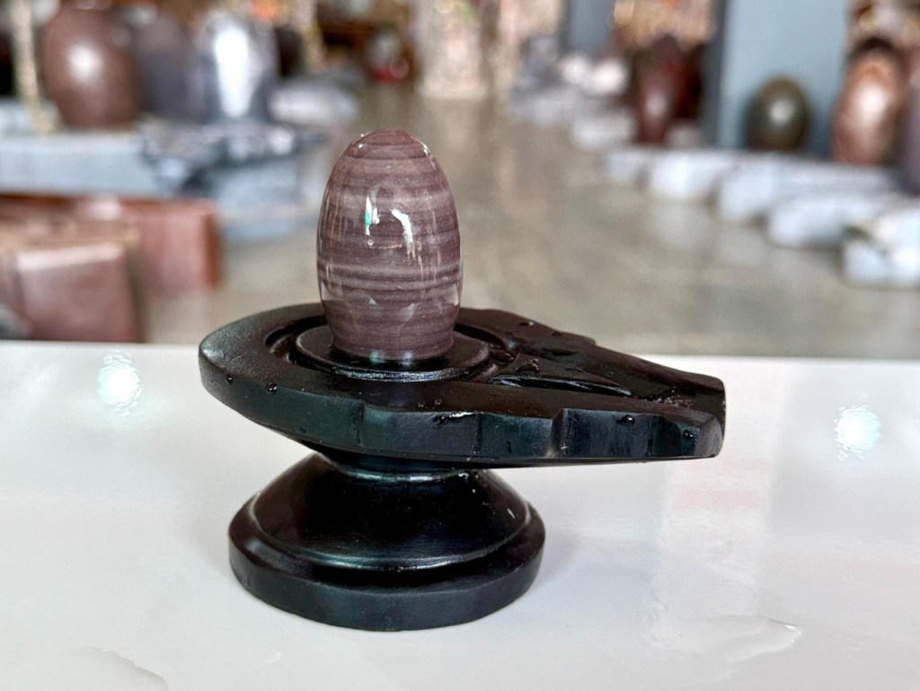 Natural Banded Stone Shiva Lingam with Yoni Base