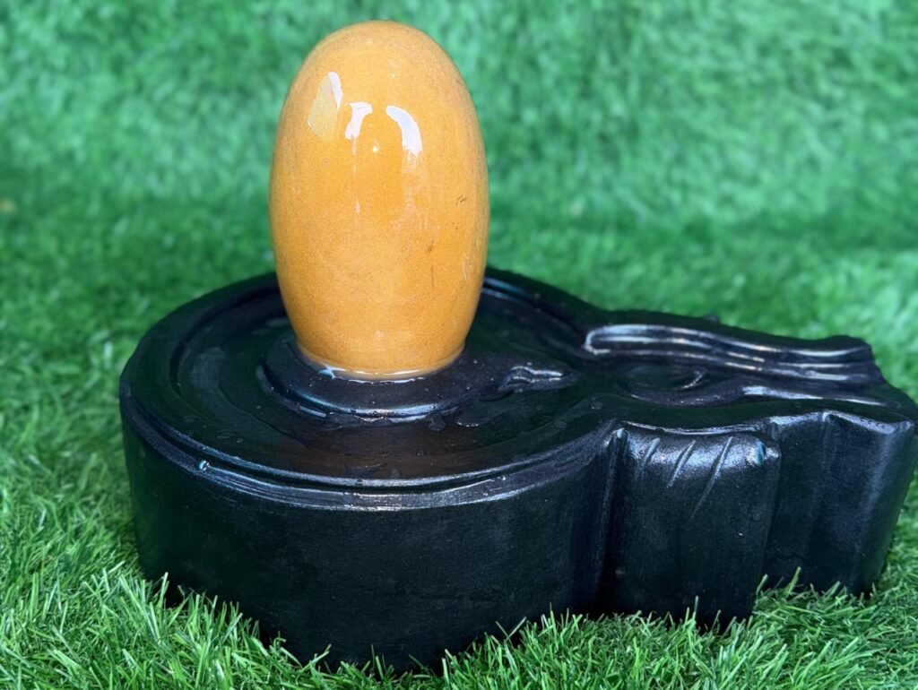 Natural Yellow Stone Shiva Lingam with Black Stone Yoni Base