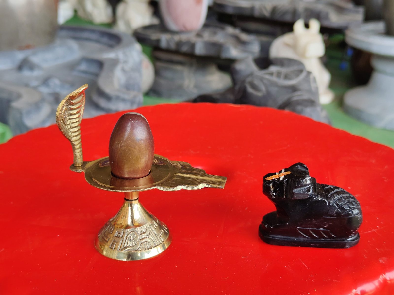 Original 1.5 Inch Dark Brown Narmadeshwar Shivling with Premium Brass Jaladhari & Handcrafted Nandi Idol