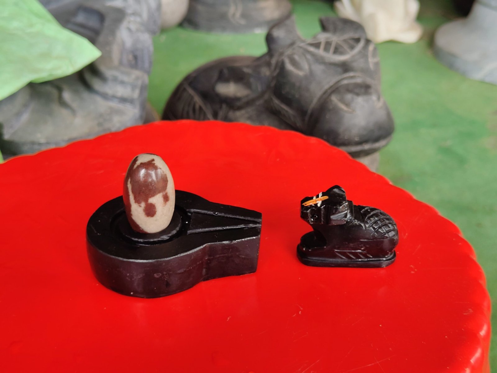 Original 1.5 Inch Narmadeshwar Shivling with 3 Inch Premium Black Stone Jaladhari & Nandi – Natural Sacred Marking Finish