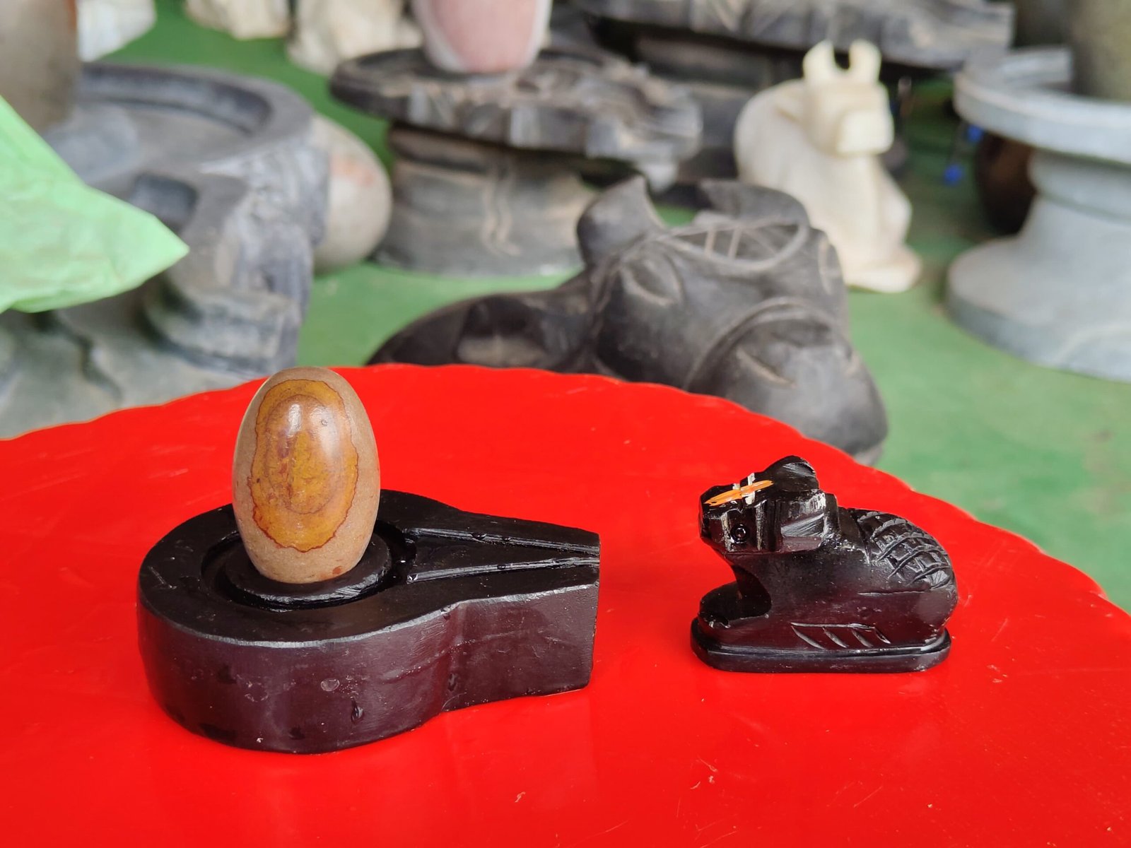 Original 1.5 Inch Narmadeshwar Shivling with 3 Inch Premium Black Stone Jaladhari & Nandi – Natural Om Pattern