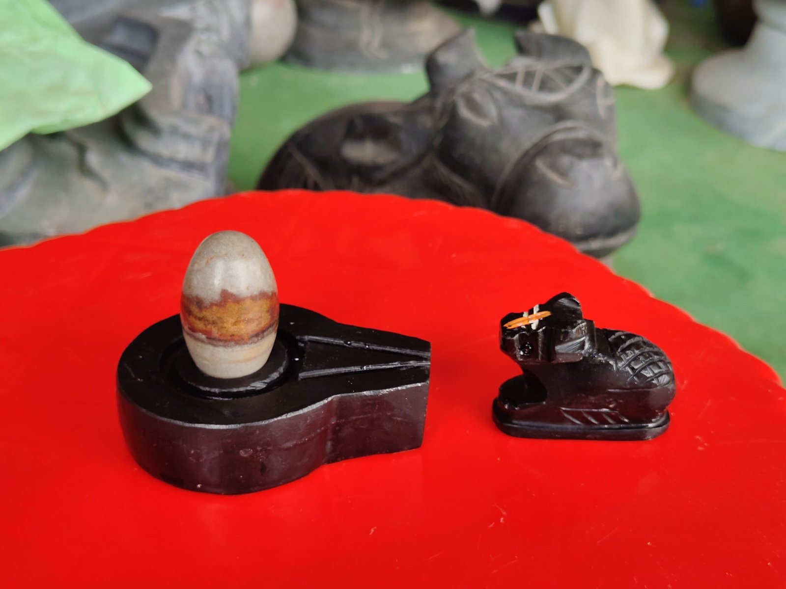 Original 1.5 Inch Narmadeshwar Shivling with 3 Inch Premium Black Stone Jaladhari & Nandi – Natural Earth Band Finish