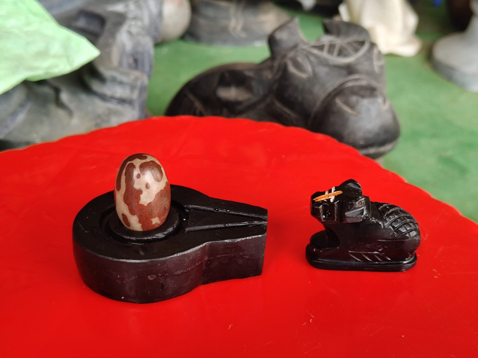 Original 1.5 Inch Narmadeshwar Shivling with 3 Inch Premium Black Stone Jaladhari & Nandi – Natural Divine Pattern