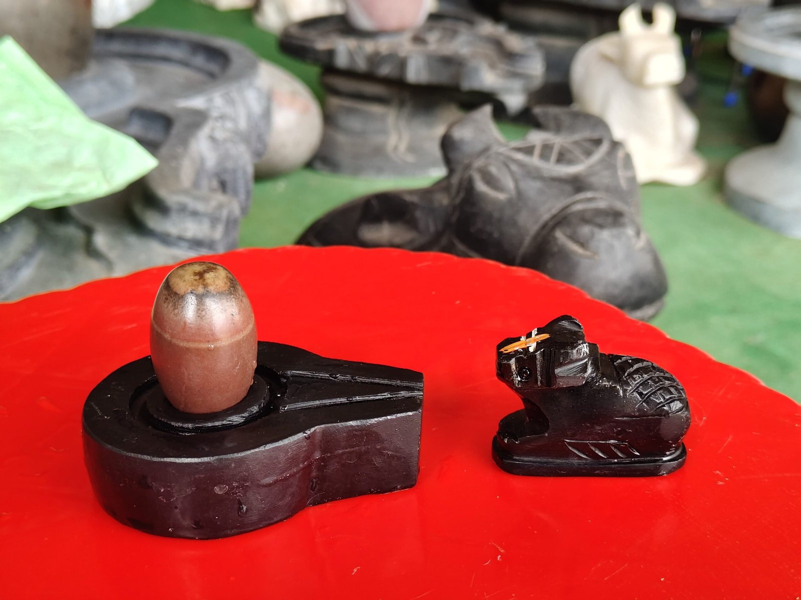 Original 1.5 Inch Narmadeshwar Shivling with 3 Inch Premium Black Stone Jaladhari & Nandi – Natural Brown Finish